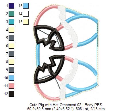 Pig with Hat Ornament - ITH Project - Machine Embroidery Design