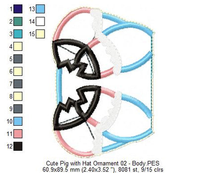 Pig with Hat Ornament - ITH Project - Machine Embroidery Design