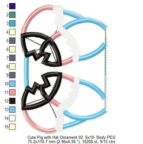 Pig with Hat Ornament - ITH Project - Machine Embroidery Design