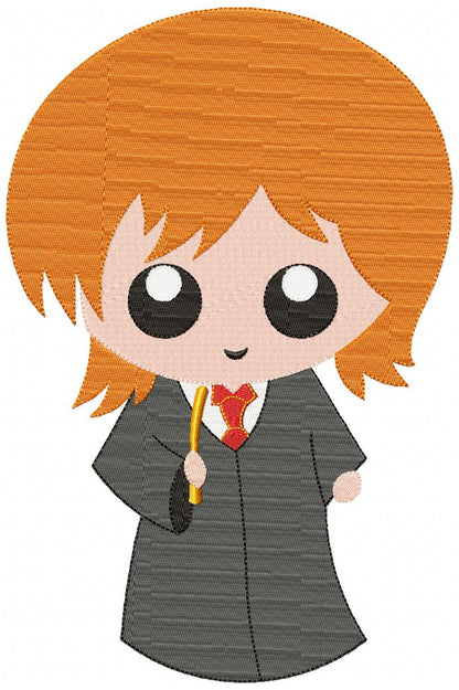 Cute Wizard Boy Ginger Hair - Fill Stitch Embroidery