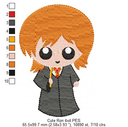 Cute Wizard Boy Ginger Hair - Fill Stitch Embroidery
