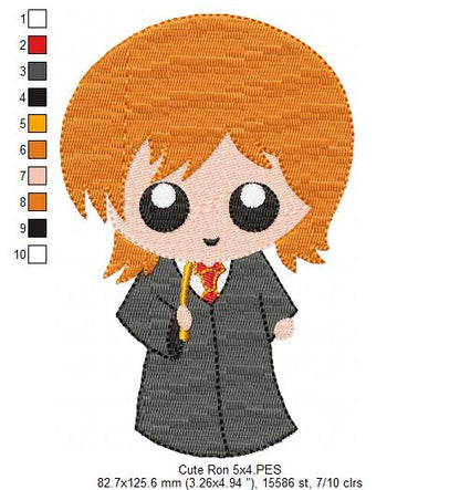 Cute Wizard Boy Ginger Hair - Fill Stitch Embroidery