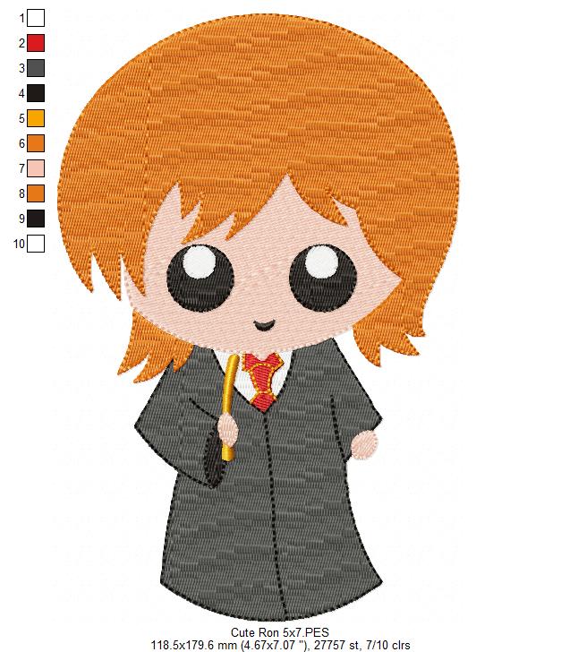Cute Wizard Boy Ginger Hair - Fill Stitch Embroidery