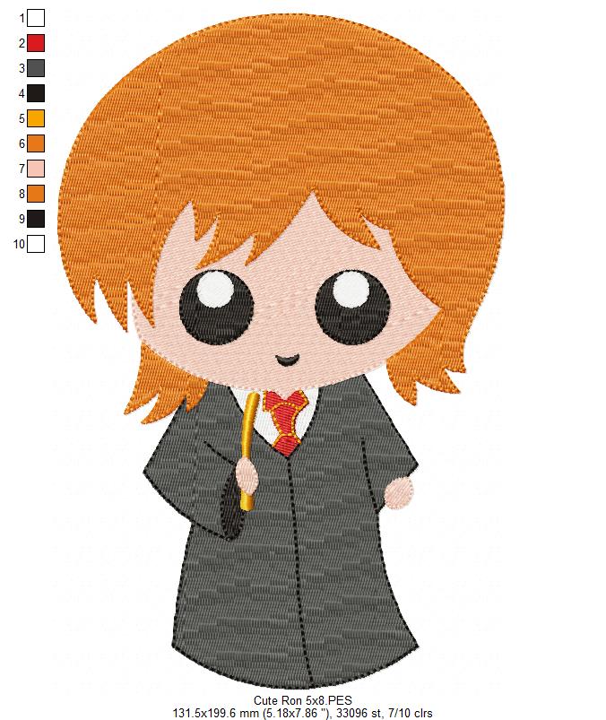 Cute Wizard Boy Ginger Hair - Fill Stitch Embroidery