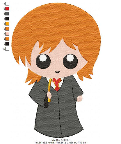 Cute Wizard Boy Ginger Hair - Fill Stitch Embroidery