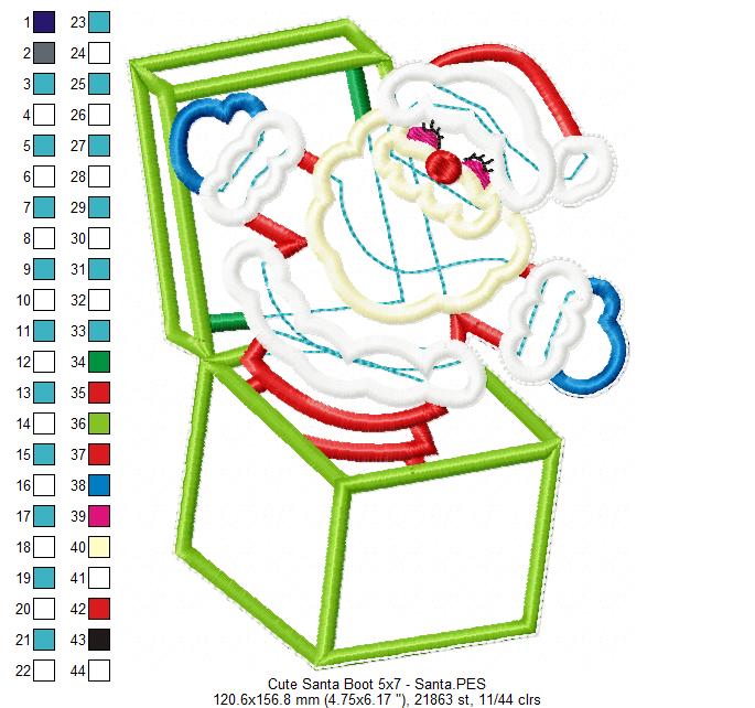 Cute Santa Boot Ornament - ITH Project - Machine Embroidery Design