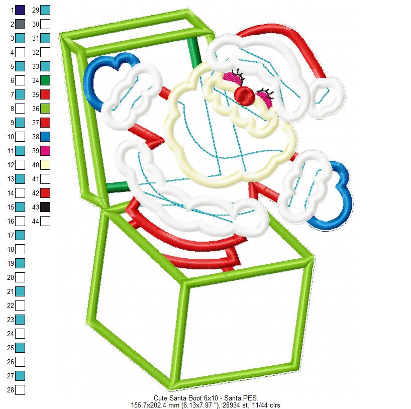 Cute Santa Boot Ornament - ITH Project - Machine Embroidery Design