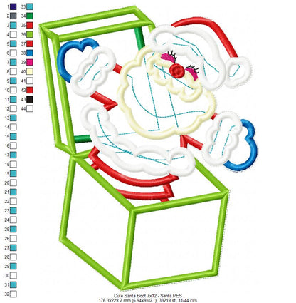 Cute Santa Boot Ornament - ITH Project - Machine Embroidery Design