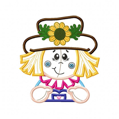 Cute Scarecrow Sunflower - Applique - Machine Embroidery Design