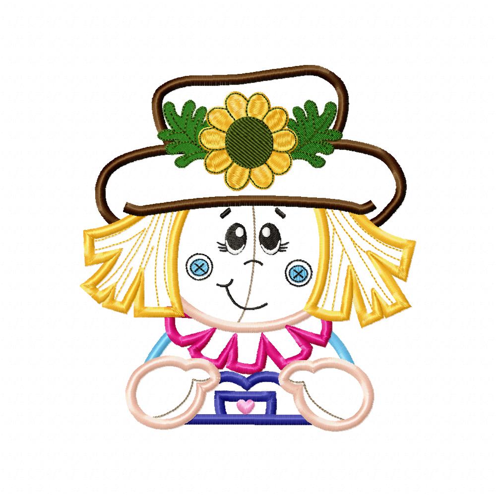 Cute Scarecrow Sunflower - Applique - Machine Embroidery Design