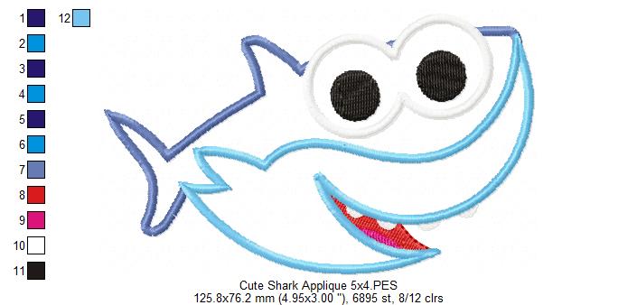Cute Baby Shark - Applique Machine Embroidery Design