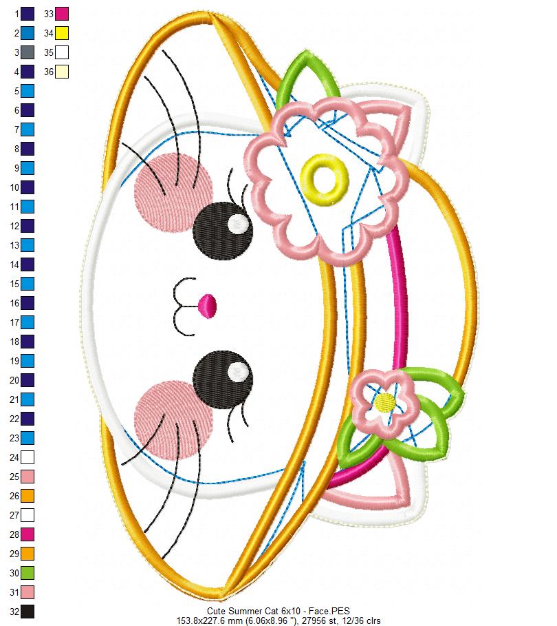 Summer Cat Ornament - ITH Project - Machine Embroidery Design