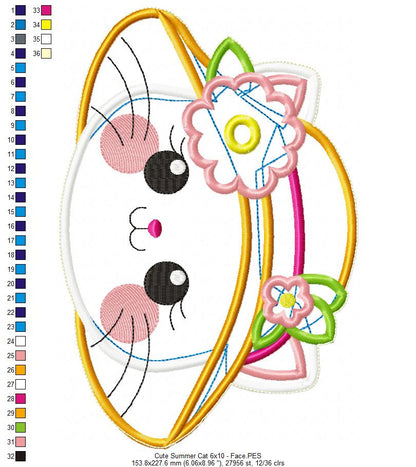 Summer Cat Ornament - ITH Project - Machine Embroidery Design