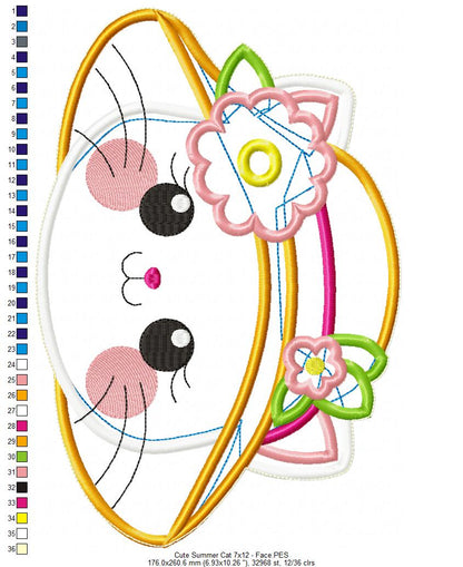 Summer Cat Ornament - ITH Project - Machine Embroidery Design
