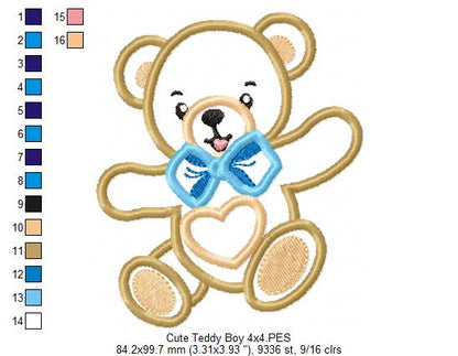 Cute Teddy Bear Boy and Girl - Applique - Set of 2 Designs - Machine Embroidery Design