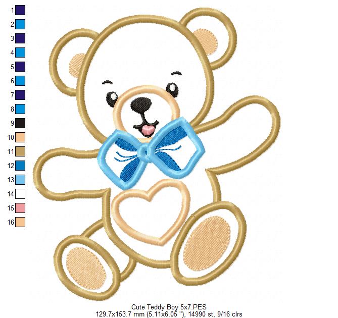 Cute Teddy Bear Boy and Girl - Applique - Set of 2 Designs - Machine Embroidery Design