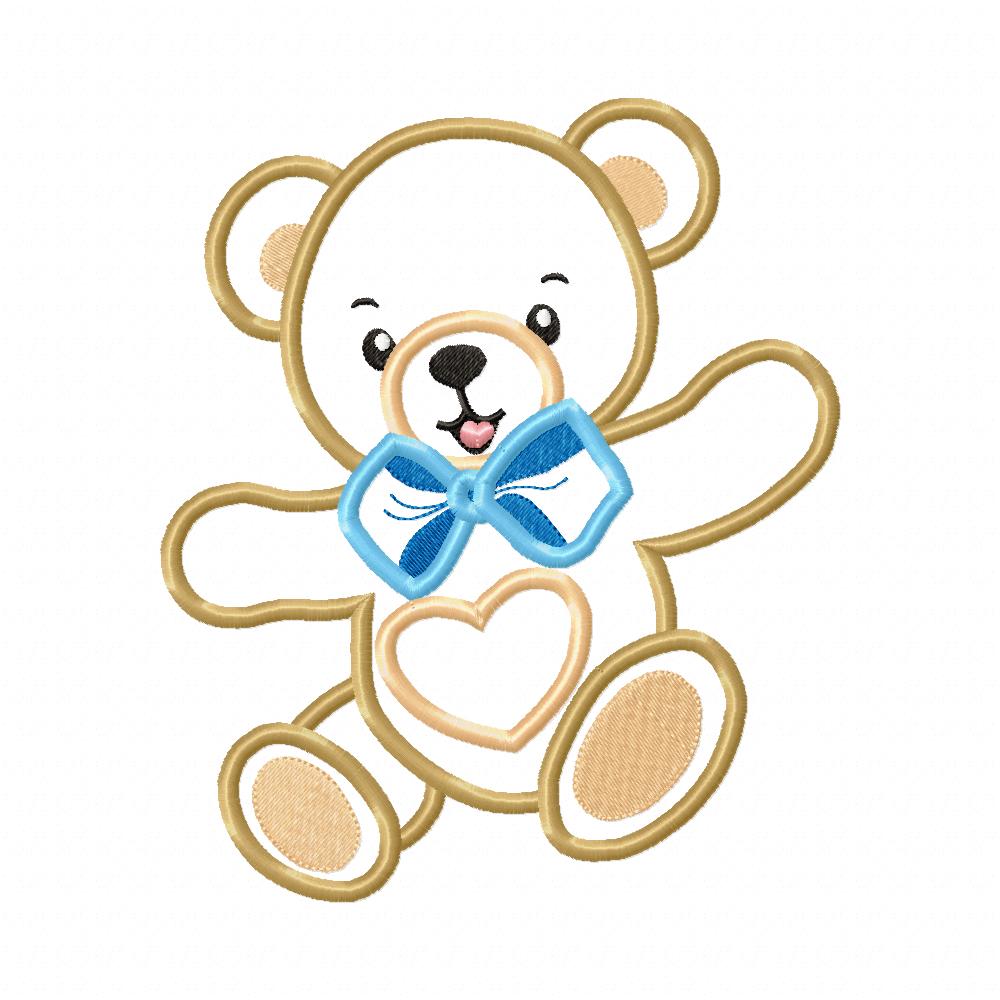 Cute Teddy Bear Boy - Applique - Machine Embroidery Design