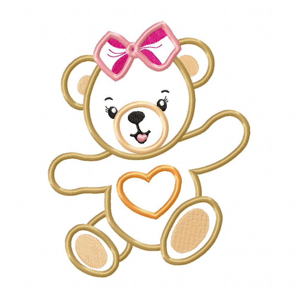 Cute Teddy Bear Girl - Applique - Machine Embroidery Design