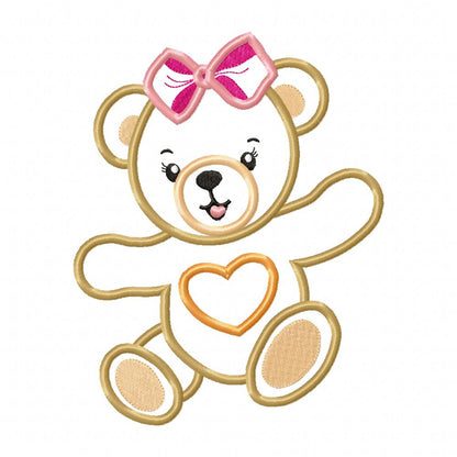 Cute Teddy Bear Girl - Applique - Machine Embroidery Design