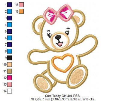 Cute Teddy Bear Boy and Girl - Applique - Set of 2 Designs - Machine Embroidery Design