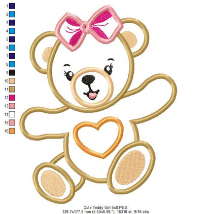 Cute Teddy Bear Boy and Girl - Applique - Set of 2 Designs - Machine Embroidery Design