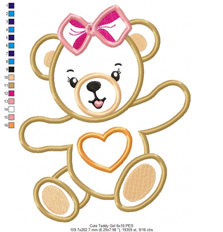 Cute Teddy Bear Boy and Girl - Applique - Set of 2 Designs - Machine Embroidery Design