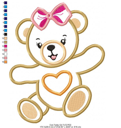 Cute Teddy Bear Boy and Girl - Applique - Set of 2 Designs - Machine Embroidery Design