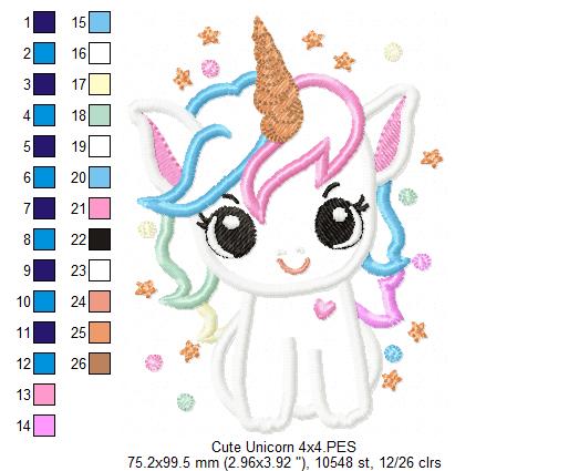 Magical and Cute Unicorn - Applique - Machine Embroidery Design
