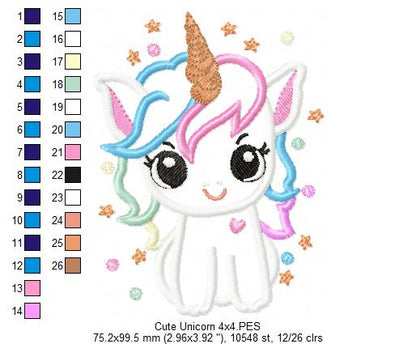 Magical and Cute Unicorn - Applique - Machine Embroidery Design