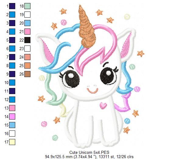 Magical and Cute Unicorn - Applique - Machine Embroidery Design