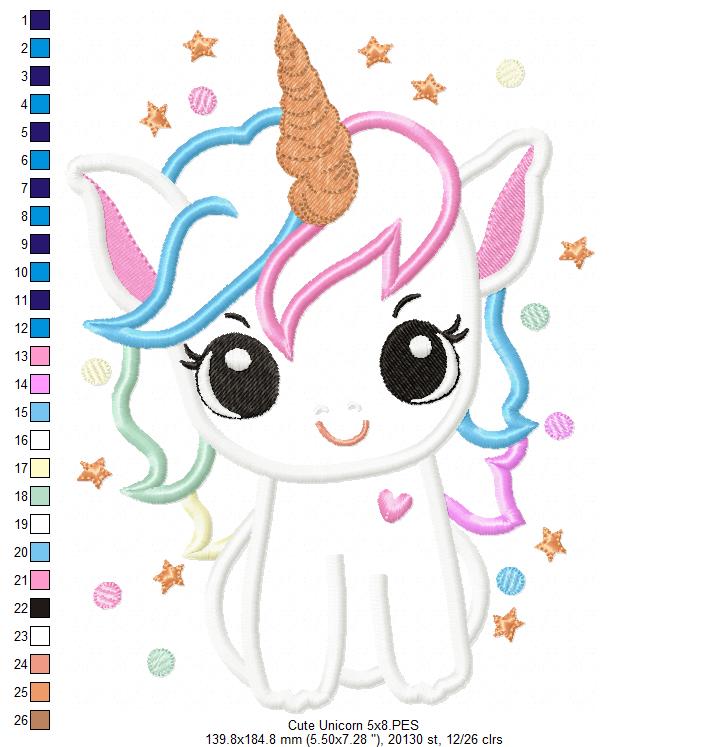 Magical and Cute Unicorn - Applique - Machine Embroidery Design