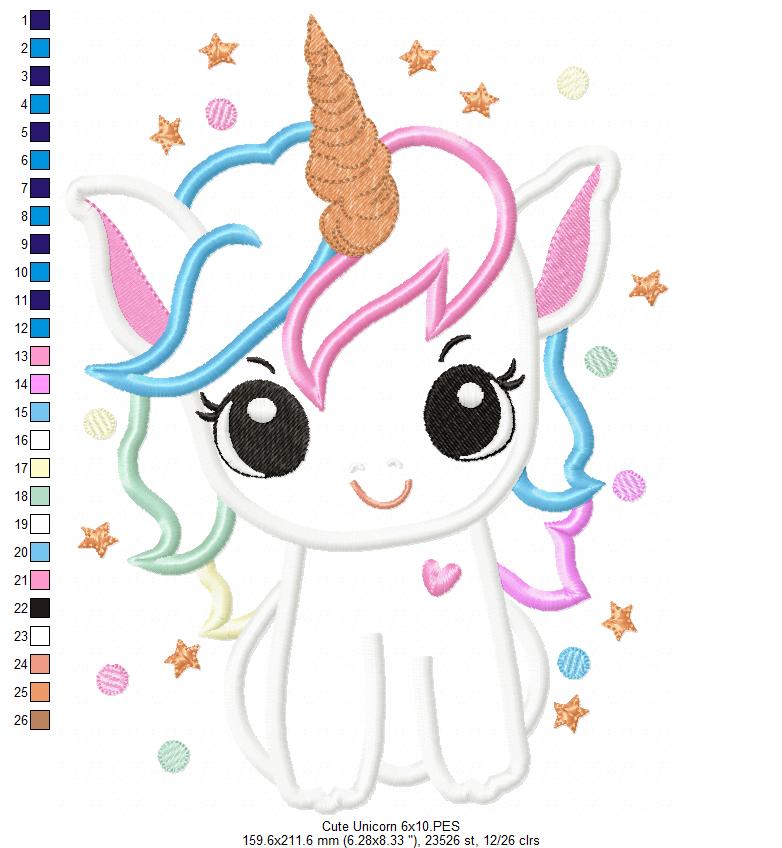 Magical and Cute Unicorn - Applique - Machine Embroidery Design