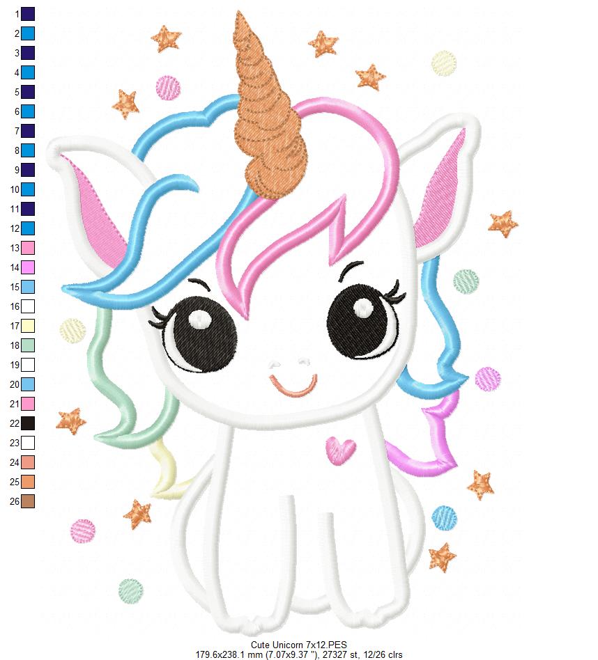 Magical and Cute Unicorn - Applique - Machine Embroidery Design