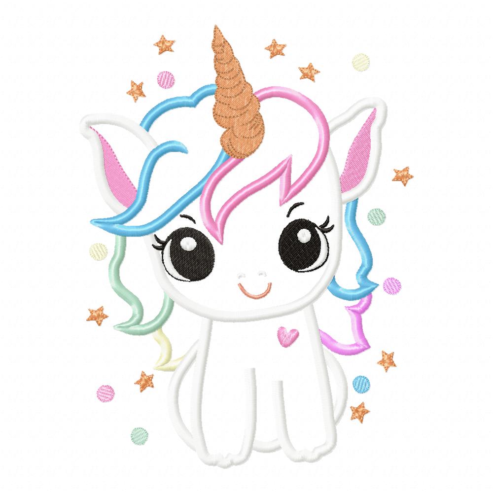 Magical and Cute Unicorn - Applique - Machine Embroidery Design
