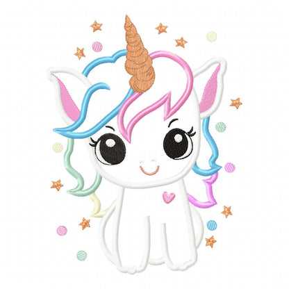 Magical and Cute Unicorn - Applique - Machine Embroidery Design