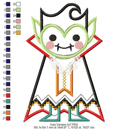 Cute Halloween Vampire - Applique - Machine Embroidery Design