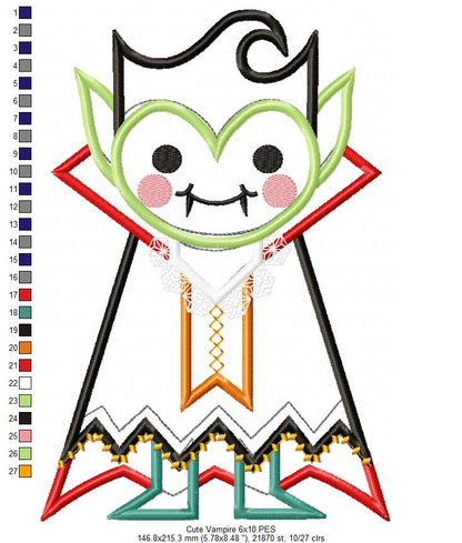 Cute Halloween Vampire - Applique - Machine Embroidery Design