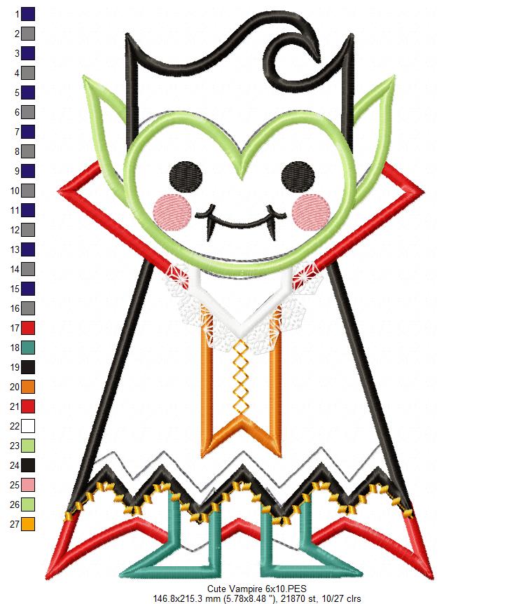 Cute Halloween Vampire - Applique - Machine Embroidery Design