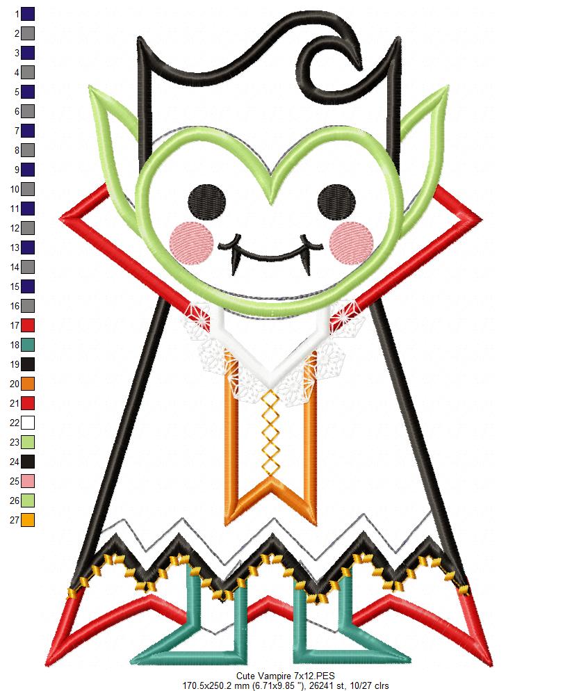 Cute Halloween Vampire - Applique - Machine Embroidery Design
