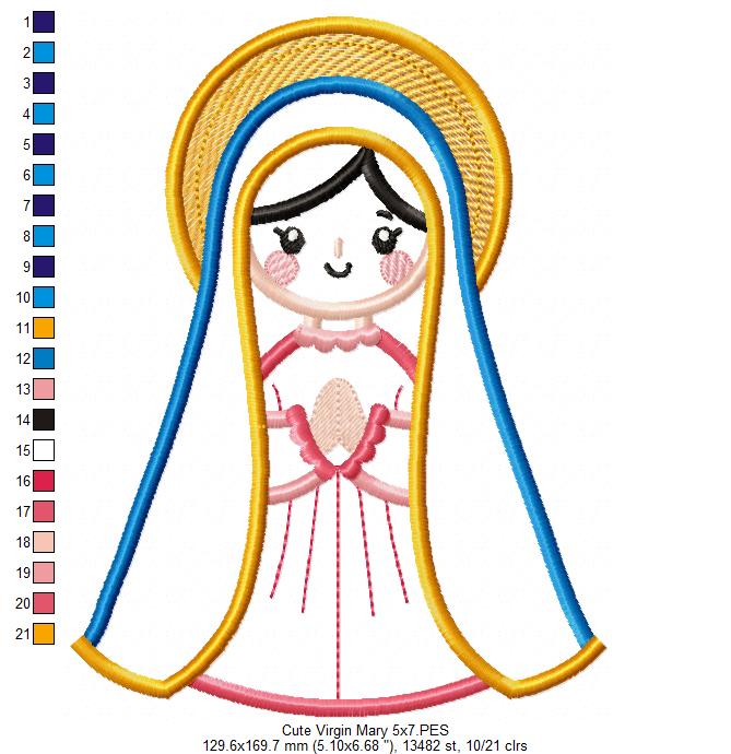 Angel Our Lady Virgin Mary - Applique - Machine Embroidery Design
