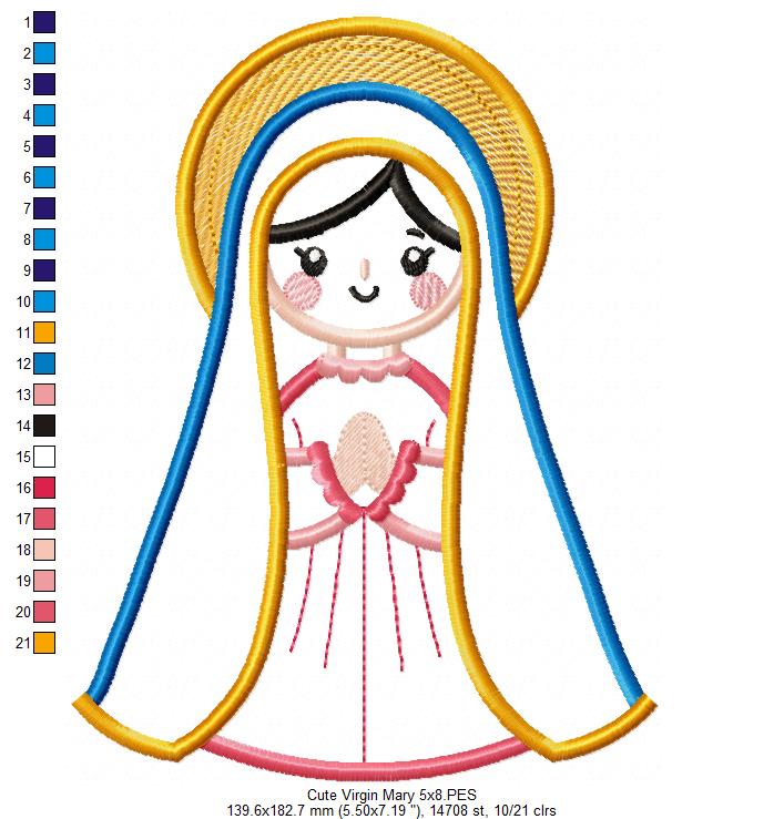 Angel Our Lady Virgin Mary - Applique - Machine Embroidery Design