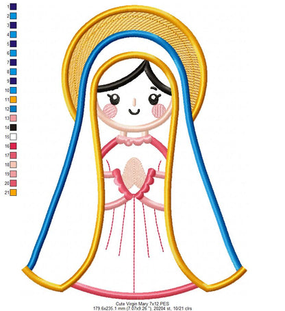 Angel Our Lady Virgin Mary - Applique - Machine Embroidery Design