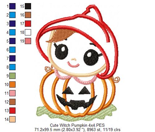 Little Pumpkin Witch Girl - Applique Embroidery