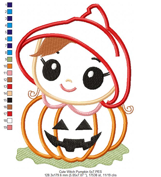 Little Pumpkin Witch Girl - Applique Embroidery