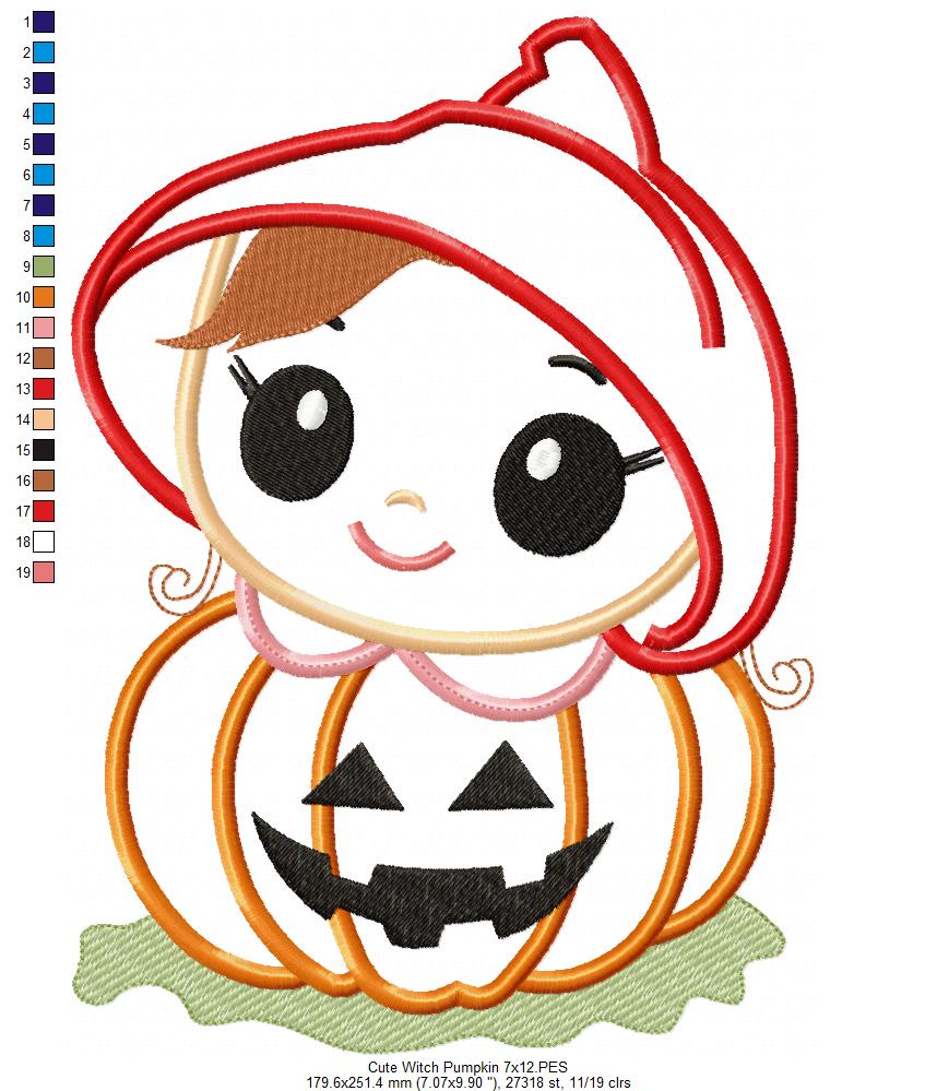 Little Pumpkin Witch Girl - Applique Embroidery