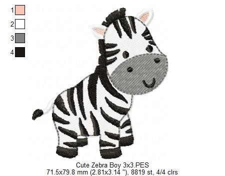 Safari Zebra Boy - Fill Stitch - Machine Embroidery Design