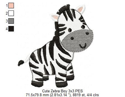 Safari Zebra Boy - Fill Stitch - Machine Embroidery Design