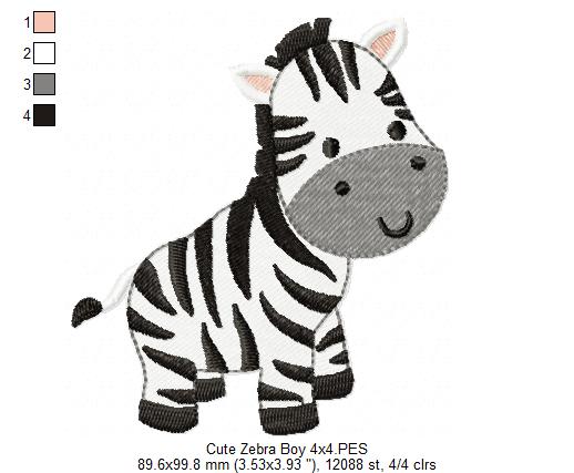 Safari Zebra Boy - Fill Stitch - Machine Embroidery Design