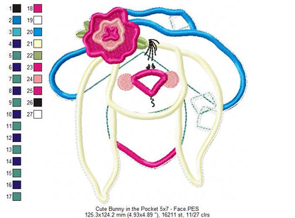 Cute Bunny in the Pocket Ornament - ITH Project - Machine Embroidery Design