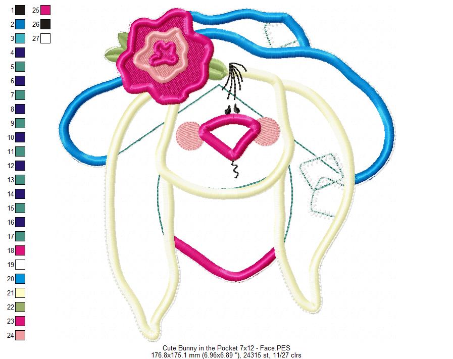 Cute Bunny in the Pocket Ornament - ITH Project - Machine Embroidery Design